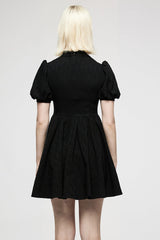 Black Halterneck Puff Sleeves Jacquard Women's Punk Dress - Product - 3