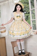 Yellow [Lemon Chicken] Print Ruffle Bowknot Lace Sweet Lolita Jsk Dress - Product - 6