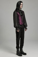 Black/Red Jacquard Lace-Up Slim Men's Gothic Vest - Product - 6