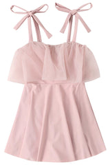 Pink Sleeveless Ruffled Lace-Up Sweet Japanese Lolita One-Piece Swimsuit - Product - 5