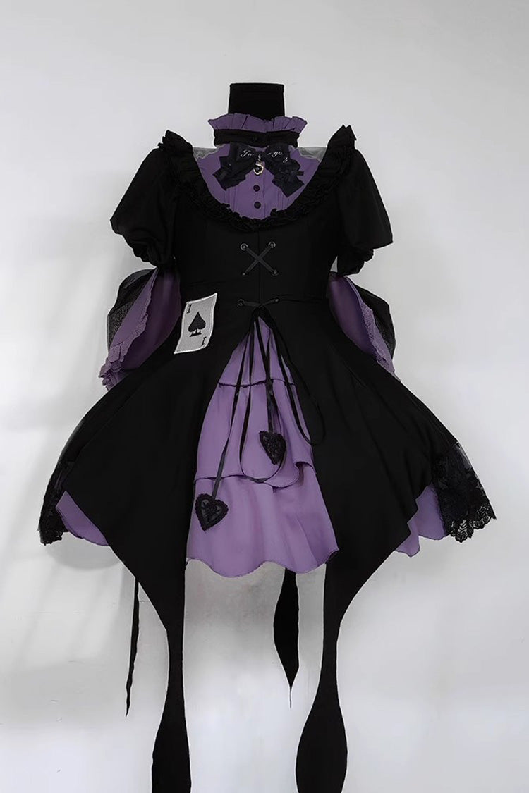 Black/Purple [Phantom Thief Ace of Spades] Short Sleeves Ruffle Bowknot Gothic Lolita Dress Set - Product - 3