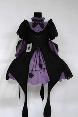 Black/Purple [Phantom Thief Ace of Spades] Short Sleeves Ruffle Bowknot Gothic Lolita Dress Set - Product - 3