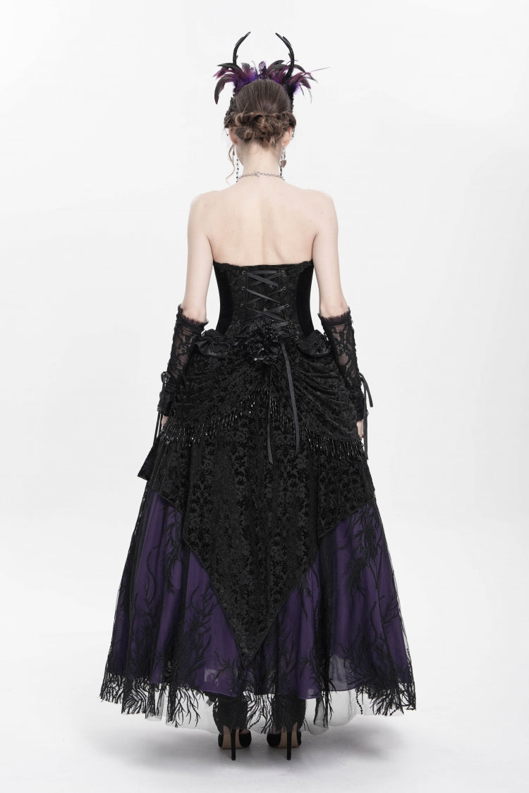 Black/Purple Floral Embroidered Beaded Women's Gothic Long Skirt - Product - 10