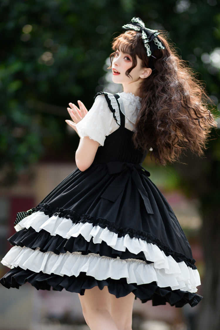 Black Bowknot Ruffled Multi-Layer Classic Lolita Jsk Dress - Product - 4