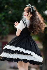 Black Bowknot Ruffled Multi-Layer Classic Lolita Jsk Dress - Product - 4