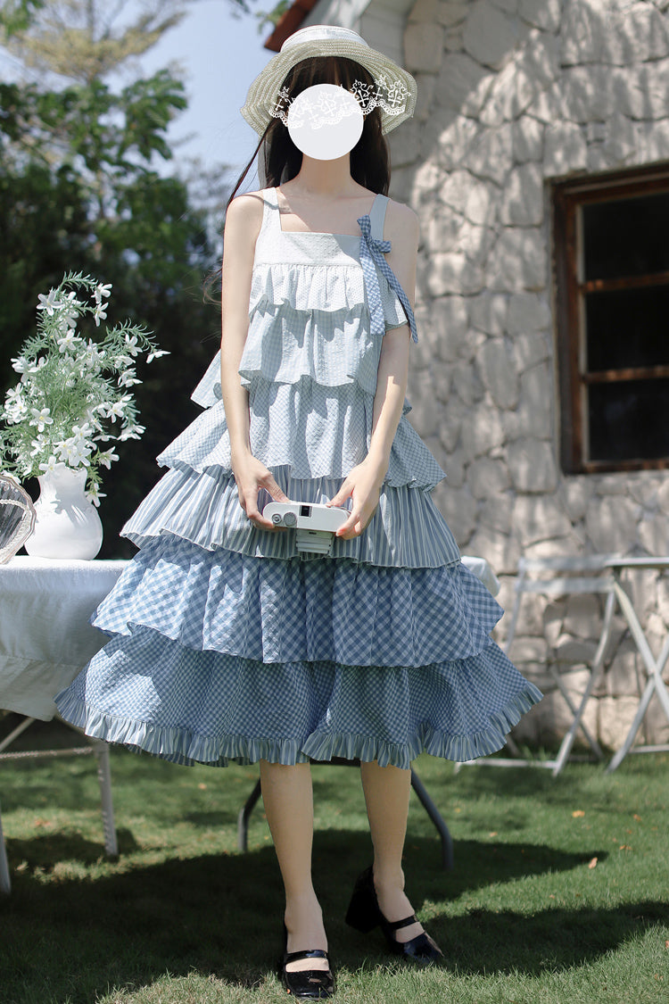 Blue [Go To The Beach] Multi-Layered Print Ruffle Holiday Sweet Lolita Jsk Dress - Product - 8