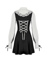 Black/White Faux Two-Piece Doll Collar Long Sleeves Lace-Up Women's Lolita Gothic Graduation Dress - Product - 12