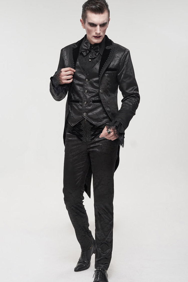Black Gothic Bright Pattern Printed Decoration Swallowtail Men's Coat - Product - 7