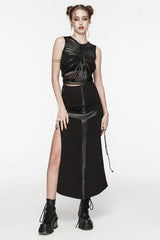 Black Round Collar Sleeveless Stitching Mesh Ripped Women's Punk Tank Top - Product - 4