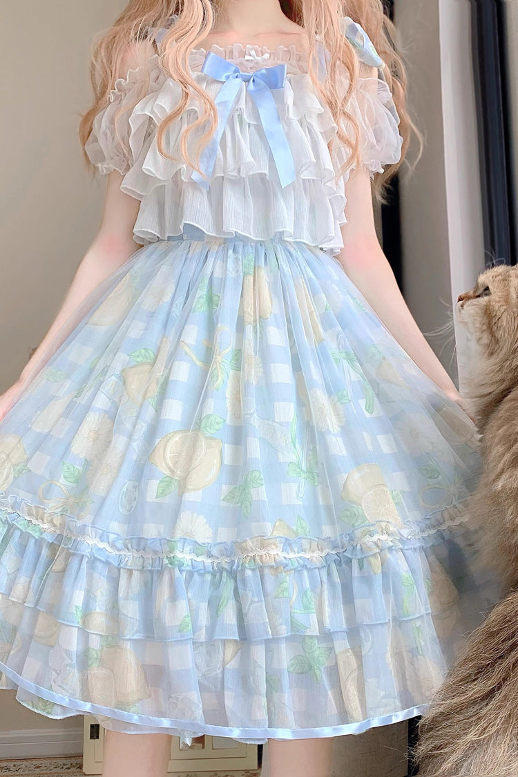 Blue Lemon Story Short Sleeves Print Ruffle Bowknot Sweet Lolita Jsk Dress - Product - 4