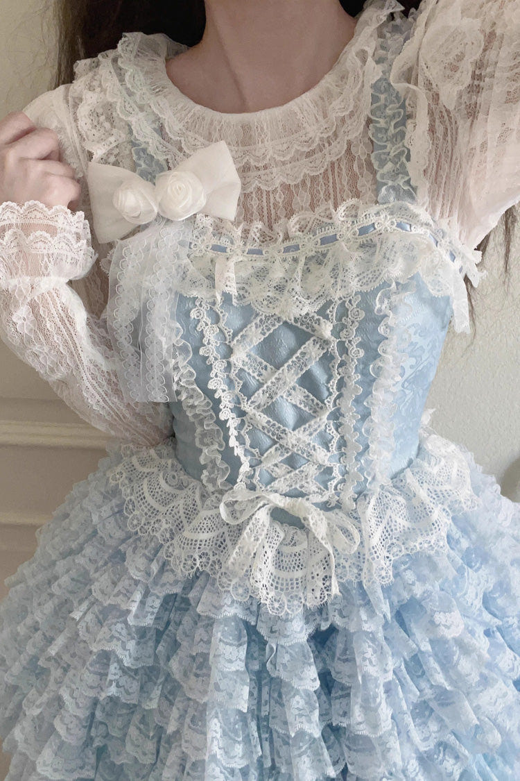 Multi-layer Lace Ruffle Bowknot Sweet Lolita Jsk Tiered Dress 2 Colors - Product - 4