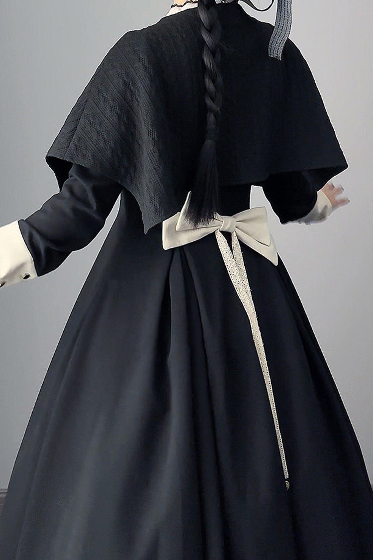 Black Nun Style Stand Collar Long Sleeves Ruffle Bowknot Gothic Elegant Lolita Dress - Product - 8