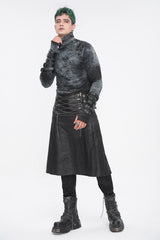 Black Print Chain Multi Buckle Men's Gothic Skirt - Product - 5