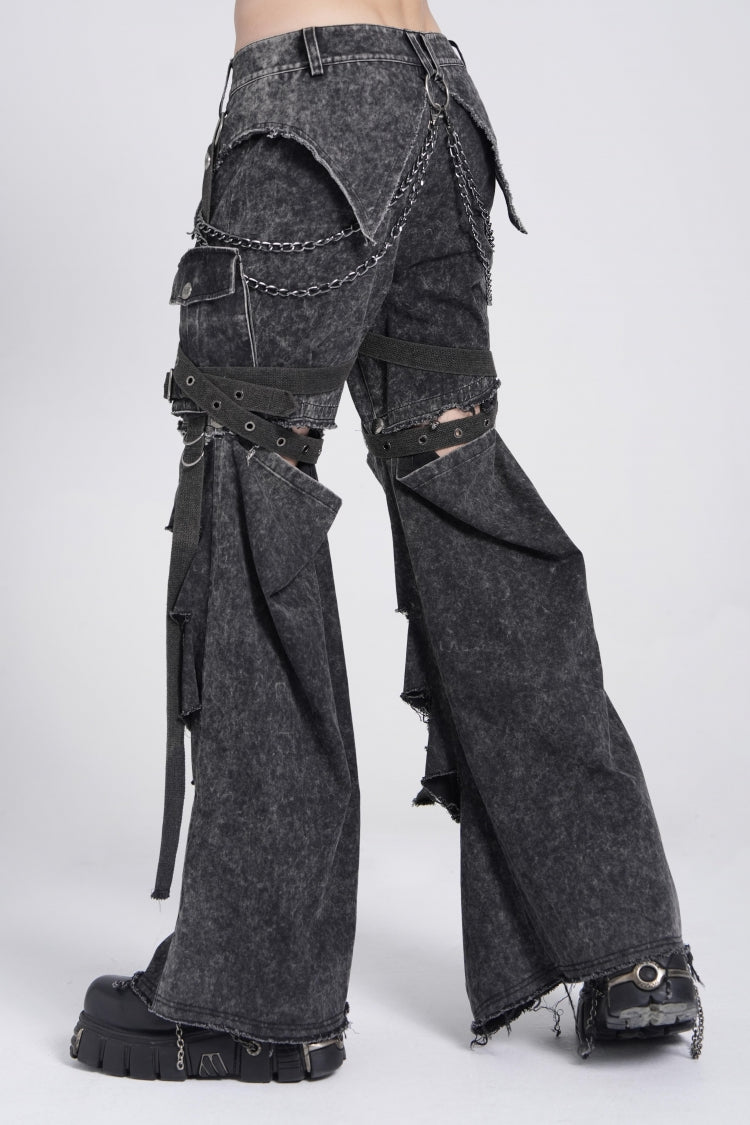 Black Ripped Chain-Decorated Men's Punk Cool Cosplay Pants with Big-pocket - Product - 10