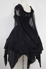 [Ballet of the Dead] Double-Layered Embroidery Lace-Up Gothic Lolita Jsk Dress (Cape Included) - Product - 5