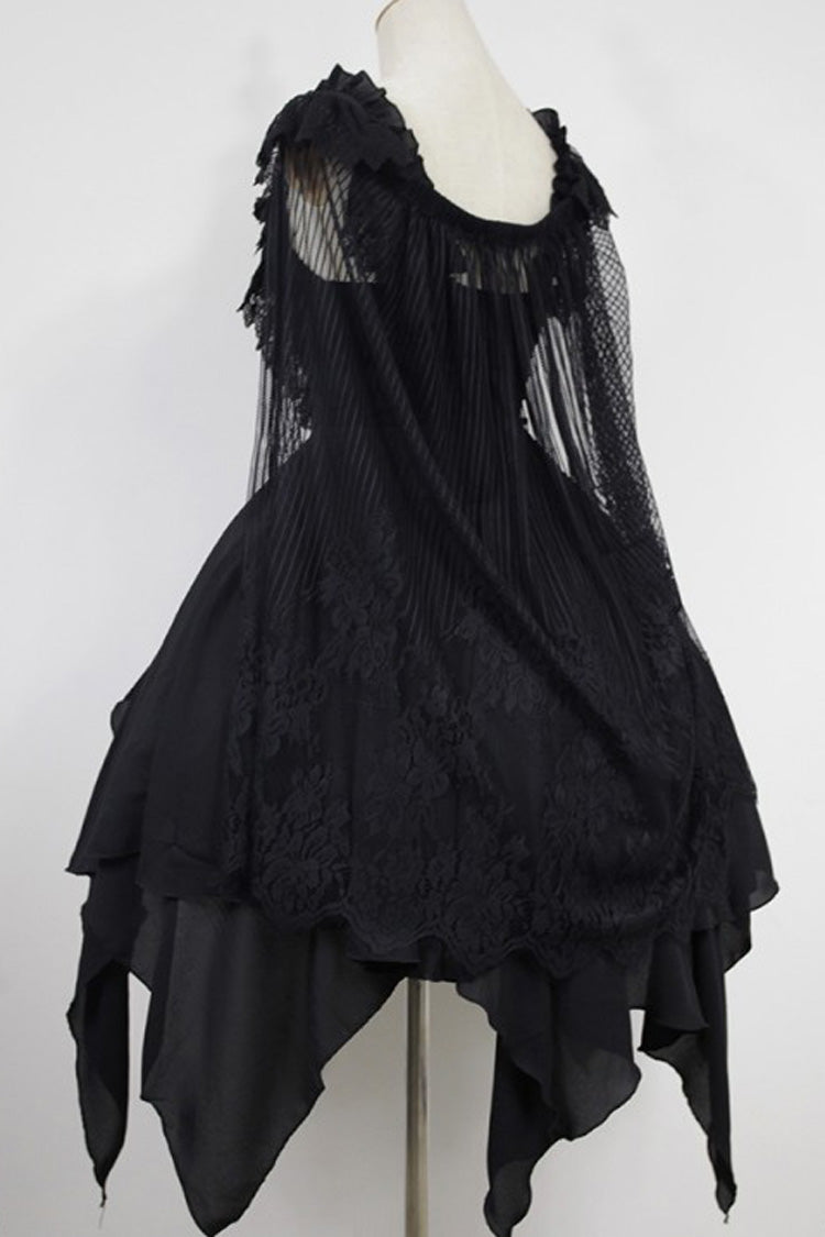[Ballet of the Dead] Double-Layered Embroidery Lace-Up Gothic Lolita Jsk Dress (Cape Included) - Product - 5