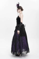 Black/Purple Floral Embroidered Beaded Women's Gothic Long Skirt - Product - 9
