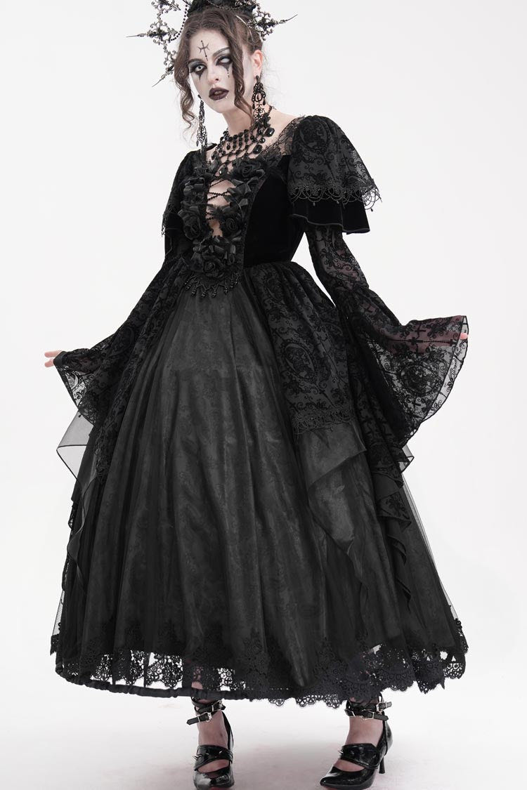 Black Crochet Long Sleeves Hanayome Lace Women's Gothic Dress - Product - 3