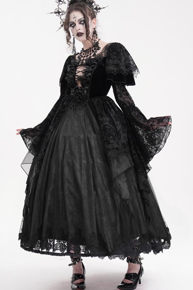 Black Crochet Long Sleeves Hanayome Lace Women's Gothic Dress - Product - 3