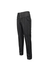 Black Retro Mid High Waist Micro Elastic Striped Woven Stitching Three Dimensional Jacquard Men's Gothic Trousers - Product - 6