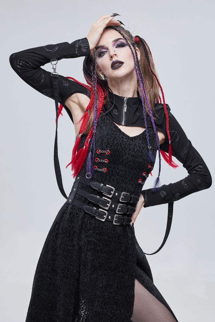 Black Bone Printed Strappy Zipper Women's Gothic Cape - Product - 3