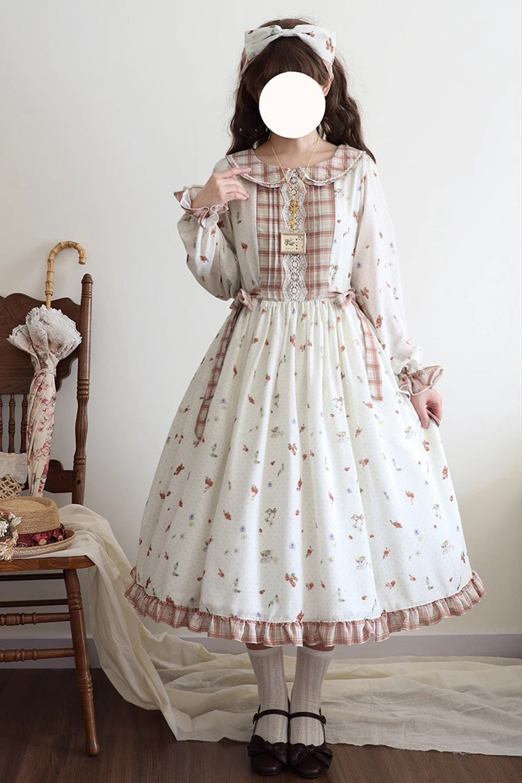 Ivory Round Collar Long Sleeves Print Ruffle Bowknot Sweet Elegant Lolita Dress - Product - 2
