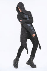 Black Lrregular Back Multi Chain Long Men's Gothic Coat With Hood - Product - 3