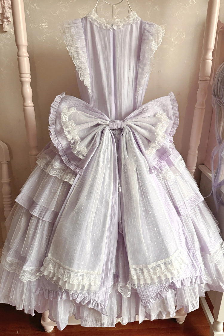 Purple [Aegean] Square Collar Flutter Sleeves Multi-Layered Ruffled Bow Sweet Lolita Jsk Dress Set - Product - 5