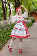 Cat Head Mushroom Print Ruffle Bowknot Sweet Lolita Dress 2 Colors - Product - 6