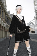 Black [Song Of Tomorrow] Long Sleeves Embroidery Asymmetric Gothic College Style Ouji Lolita Full Set - Black - 1