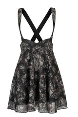 Black Super Cool Chiffon Lace Cat Print Straps Waist Low Cut A-Shaped Wide Hem Suspender Gothic Women's Skirt - Product - 7