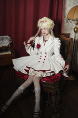 White Double-breasted Short Front and Long Back Irregular Gothic Lolita Coat - Product - 5