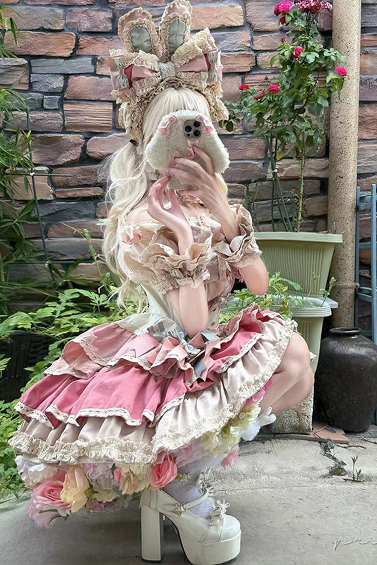 [Ribbon Dance] Multi-Layered Ruffle Bowknot Lace-Up Sweet Princess Lolita Dress 3 Colors - Product - 4
