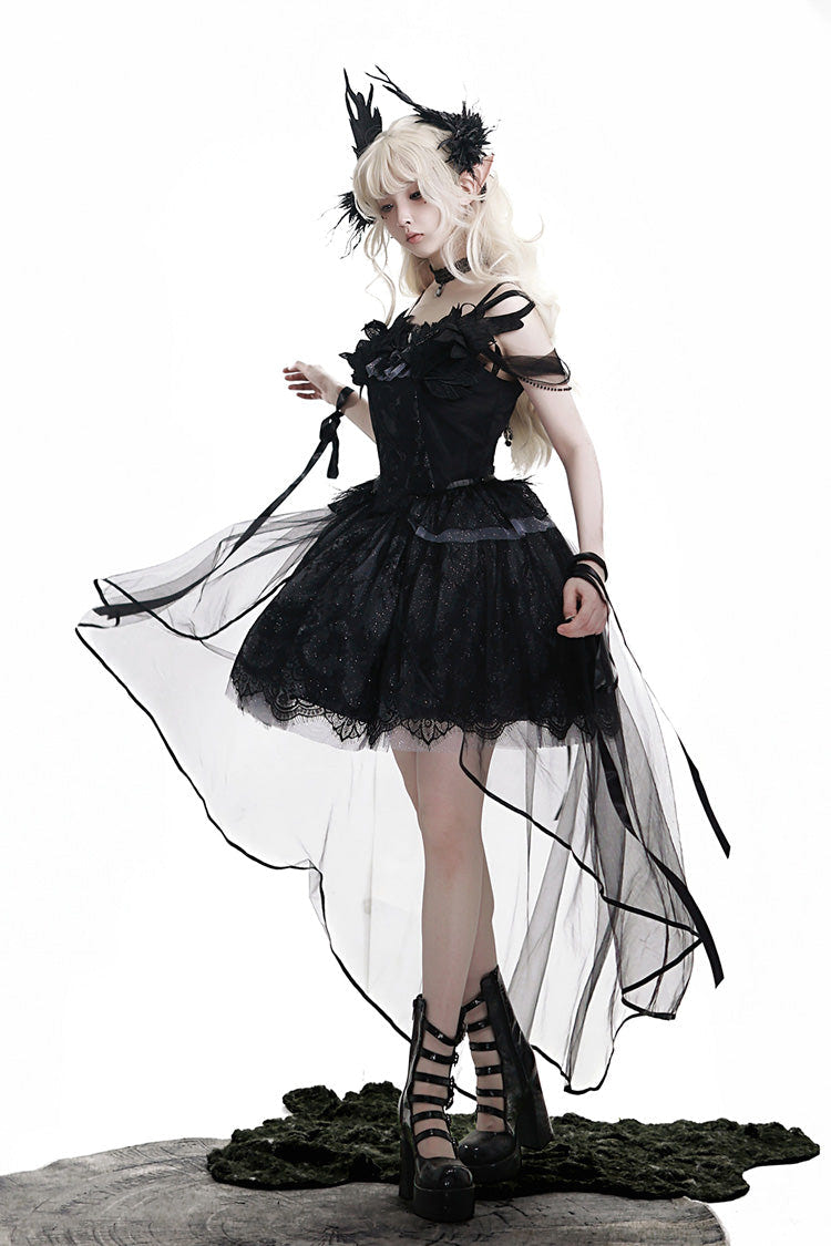 Black [Black Swan's Prayer] Sleeveless Ruffle Bowknot Gothic Ballet Lolita Jsk Dress - Product - 15