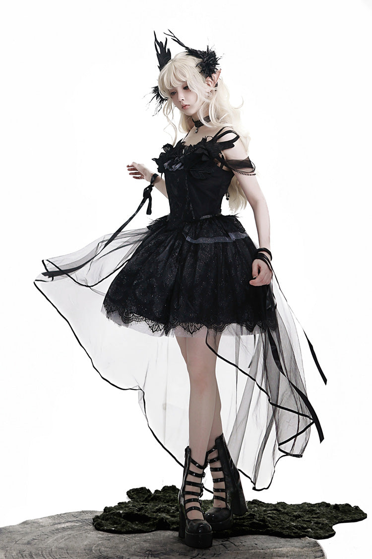 Black [Black Swan's Prayer] Sleeveless Ruffle Bowknot Gothic Ballet Lolita Jsk Dress - Product - 15