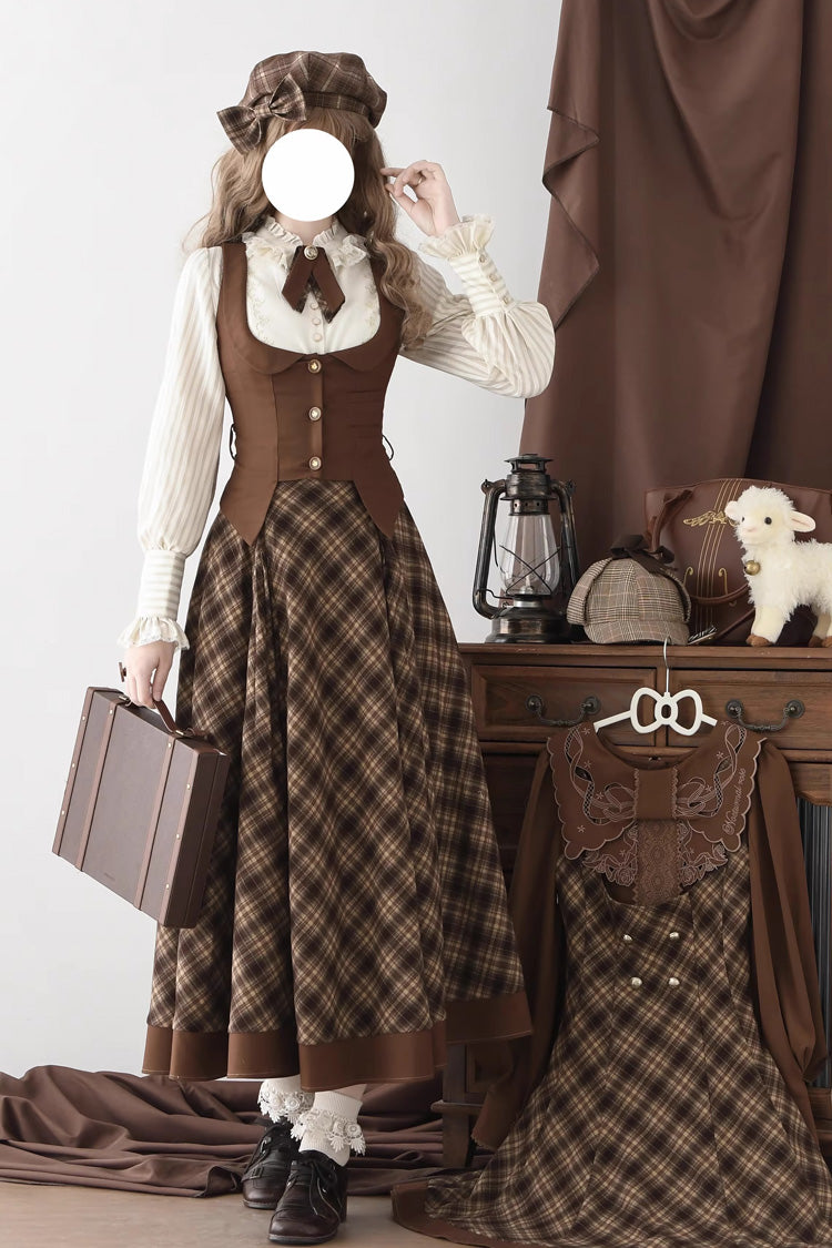 Brown [Broken Pocket Watch] Printed Detective-Style Classic Lolita Full Skirt - Product - 3