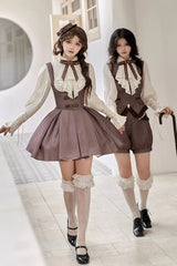 Brown [Manchester City's Past] Striped Print Breast Support Short Version Sweet Lolita Dress - Product - 9
