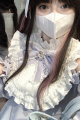 Light Blue [Rose Princess] Off Shoulder Long Sleeves Ruffle Bowknot Gothic Jirai Kei Dress - Product - 10