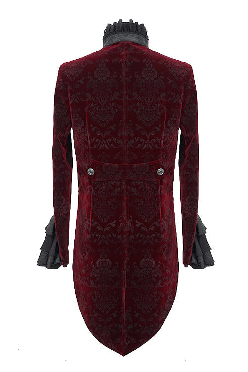 Lotus Leaf Corsage Collar False Two Piece Mens Red Gothic Swallow Tailed Coats - Product - 6