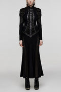 Black Stand Collar Snake Print Stitching Lace-Up Mesh Women's Gothic Dress - Black - 1