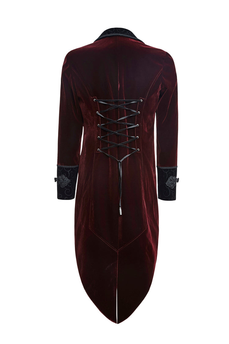 Red Embroidery Swallowtail Hem Mens Gothic Victorian Coat - Product - 7