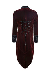 Red Embroidery Swallowtail Hem Mens Gothic Victorian Coat - Product - 7