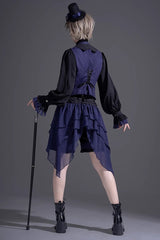 Black/Blue Evil Twins Ouji Prince Handsome Lolita Vest Shirt Shorts Set - Product - 3