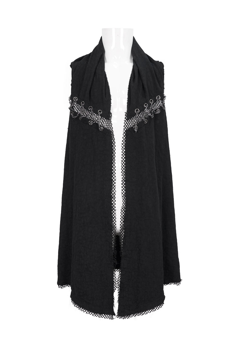 Black Aluminum Chain Stitching Design Distressed Cotton Linen All Seasons Men's Punk Vest - Product - 7