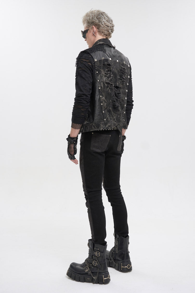 Black Loose Non-Stretch Tie-Dye Decadent Snatched Skull Sheep Head Decoration Men's Punk Vest - Product - 7