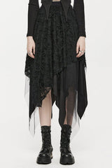 Black Butterfly Metal Buckle Irregular Hem Ripped Women's Punk Skirt - Black - 1