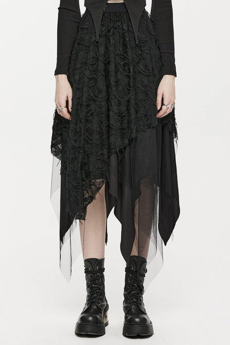 Black Butterfly Metal Buckle Irregular Hem Ripped Women's Punk Skirt - Black - 1
