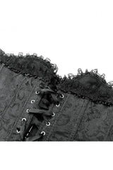 Black Jacquard Ruffled Lace Lace-Up Women's Gothic Overbust Corset - Product - 14