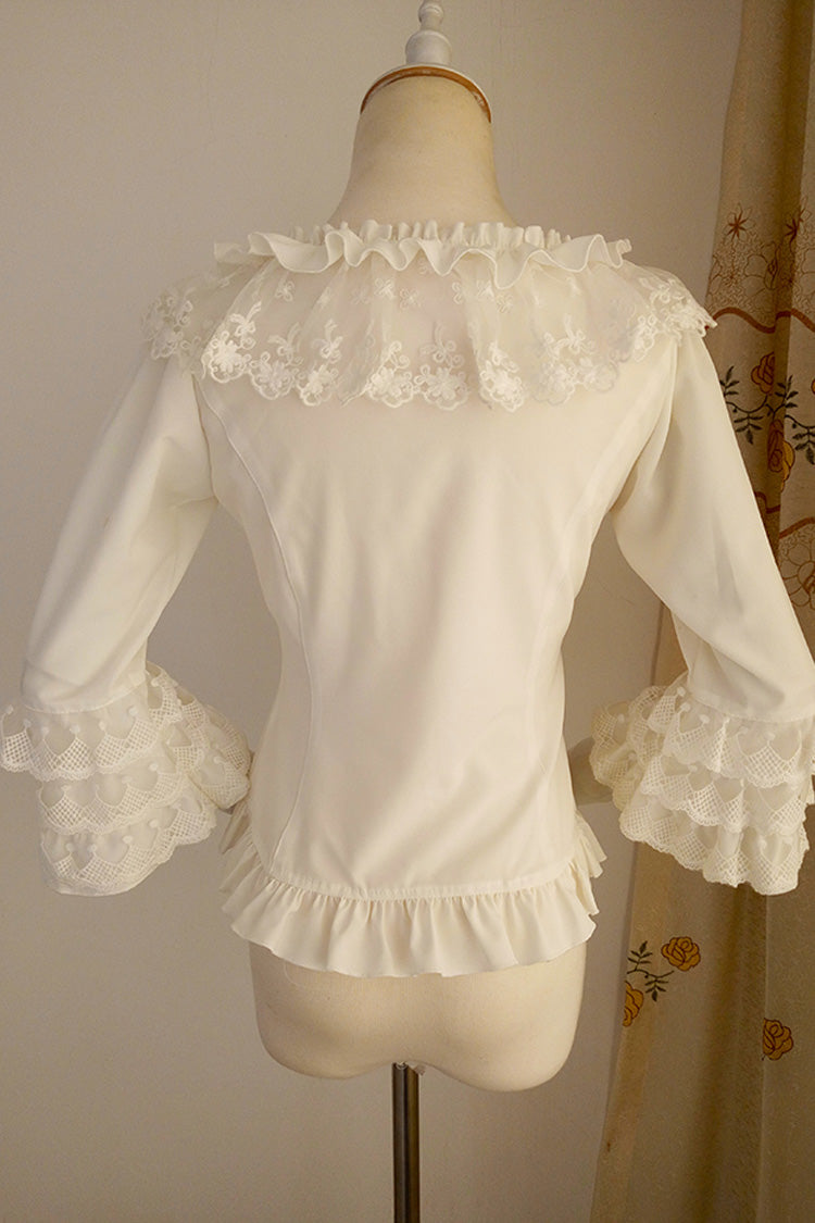 White Half Hime Sleeves Ruffle Lace Sweet Chiffon Princess Lolita Blouse - Product - 2