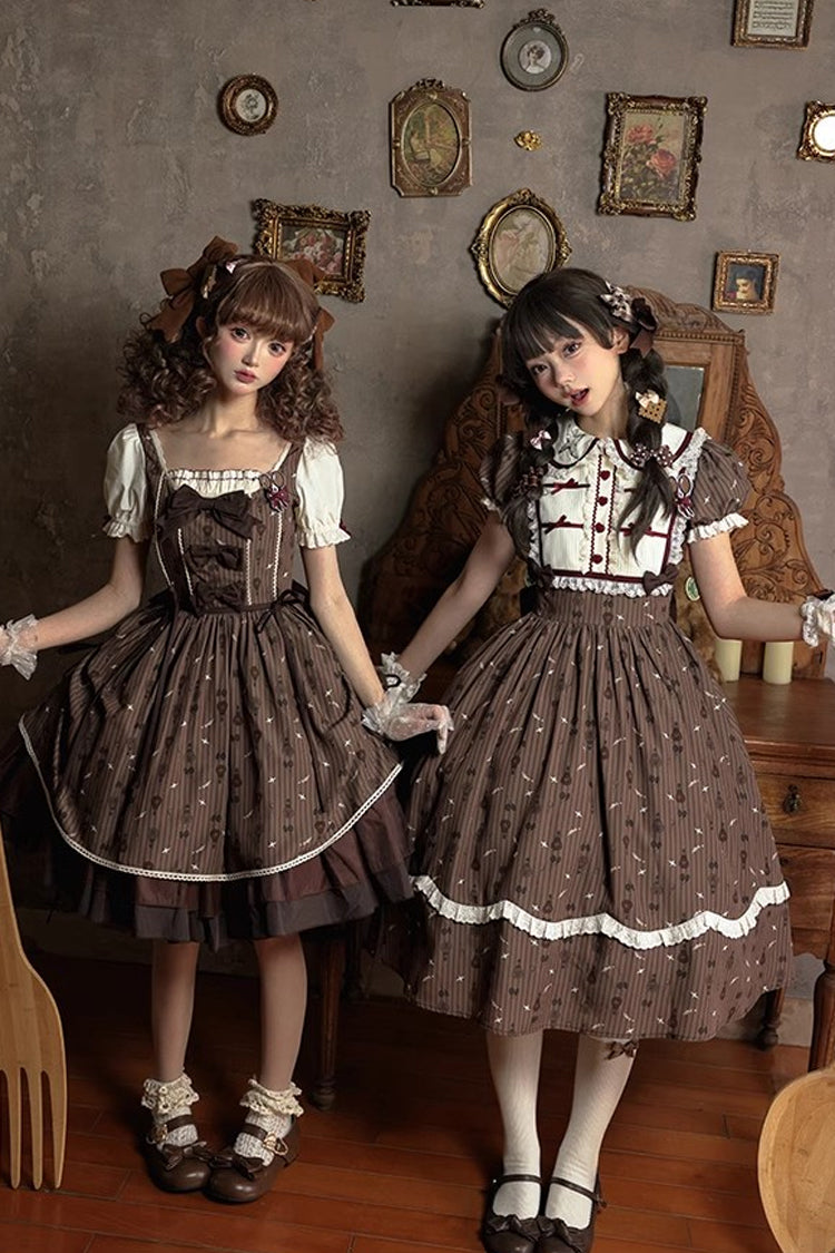 Brown Moro Coco [Hot Air Balloon] Print Ruffle Bowknot Sweet Elegant Princess Lolita Dress - Product - 5